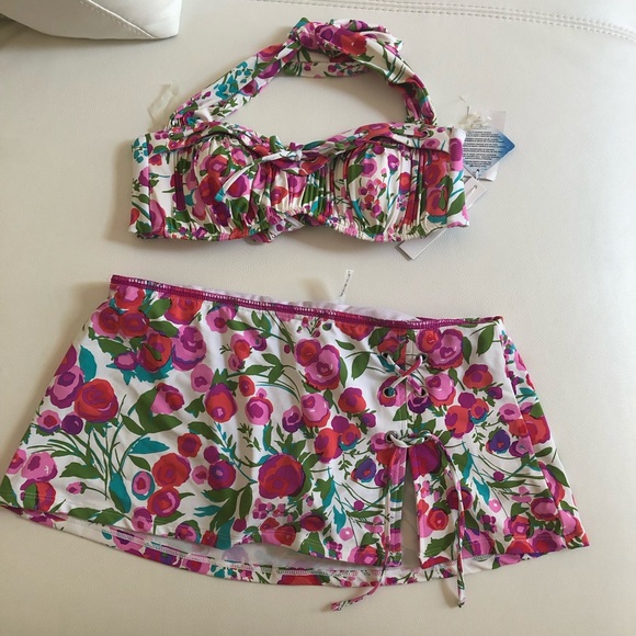 2 piece Bleu Rod Beattie pink floral swimsuit size 4 - Picture 2 of 8